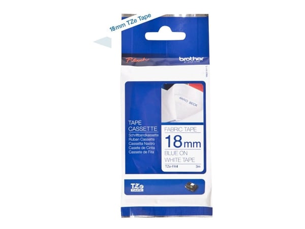 Brother TZe-FA4B - Hvid på blå - Rulle (1,8 cm x 3 m) 1 kassett(r) stryg-på band - för P-Touch PT-3600, D400, D450, D600, E300, E550, H101, H300, H...