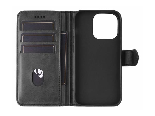 eSTUFF WALES - Lommebok for mobiltelefon - polyuretan (PU) - svart - for Apple iPhone 15