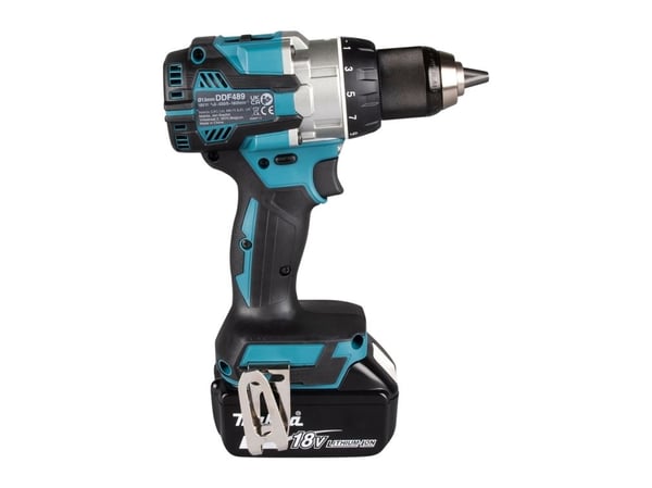 Makita DDF489RTJ, Elektrisk skrutrekker, Pistolhåndtak, 1/2", Sort, Blå, Stål, Deep discharge, Børsteløs