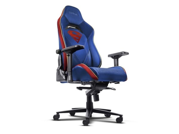 Trust GXT 721SM Ruya Pro Premium Superman - Spillestol - ergonomisk - armlener - T-formet - tipping - stoff, polyuretanlær, treramme - blå