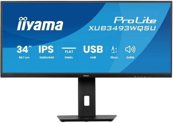 iiyama ProLite XUB3493WQSU-B6 - LED-skjerm - 34" - 3440 x 1440 UWQHD @ 120 Hz - IPS - 400 cd/m² - 1000:1 - 1 ms - 2xHDMI, DisplayPort - høyttalere ...