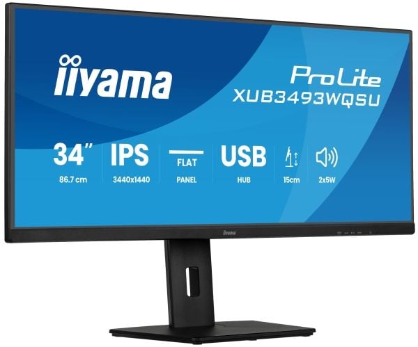iiyama ProLite XUB3493WQSU-B6 - LED-skjerm - 34" - 3440 x 1440 UWQHD @ 120 Hz - IPS - 400 cd/m² - 1000:1 - 1 ms - 2xHDMI, DisplayPort - høyttalere ...