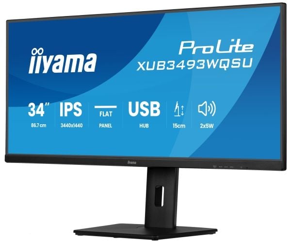 iiyama ProLite XUB3493WQSU-B6 - LED-skjerm - 34" - 3440 x 1440 UWQHD @ 120 Hz - IPS - 400 cd/m² - 1000:1 - 1 ms - 2xHDMI, DisplayPort - høyttalere ...