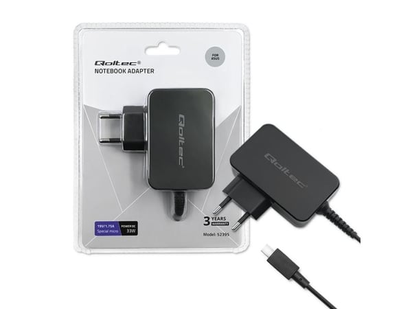 Qoltec 52395, Sisätila, AC, 19 V, 1,75 A, 1,6 m, musta