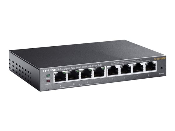 TP-Link Easy Smart TL-SG108PE - V2 - switch - smart - 4 x 10/100/1000 (PoE) + 4 x 10/100/1000 - skrivbordsmodell - PoE (55 W)
