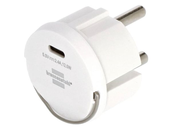 Brennenstuhl USB-C pistorasiasovitin, USB-C latauspistorasia 2,4 A, max. 12,0 W, valkoinen