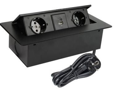 Design Light Ext Cord 2Pl+USB A+C, 3 m, svart