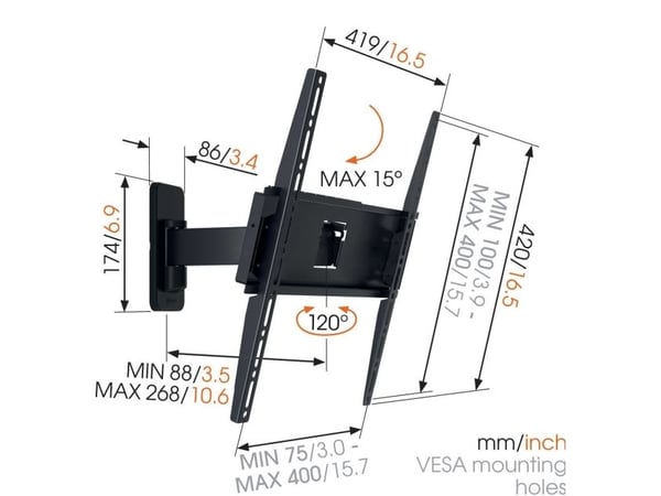 Vogel's M-series MA3030 (C1) - Monteringssett (veggmontering) - sving - for LCD-TV - universal - metall - svart - skjermstørrelse: 32"-55"