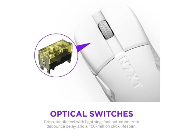 NZXT MS-101NW-02, Oikeakätinen, Optinen, Langaton RF, 26000 DPI, 0,2 ms, Valkoinen
