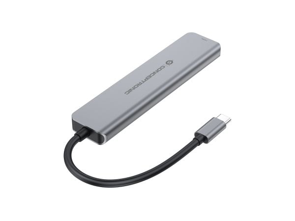 Conceptronic DONN33G, johdollinen, USB 3.2 Gen 1 (3.1 Gen 1) Type-C, 100 W, hopea, 5 Gbit/sek, 4K Ultra HD