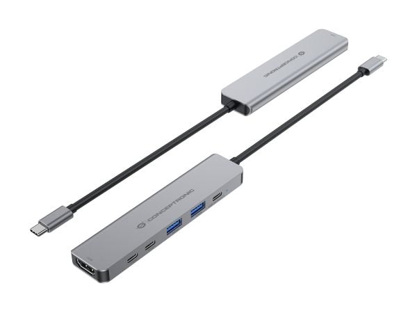 Conceptronic DONN33G, johdollinen, USB 3.2 Gen 1 (3.1 Gen 1) Type-C, 100 W, hopea, 5 Gbit/sek, 4K Ultra HD