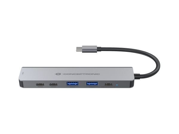 Conceptronic DONN33G, johdollinen, USB 3.2 Gen 1 (3.1 Gen 1) Type-C, 100 W, hopea, 5 Gbit/sek, 4K Ultra HD
