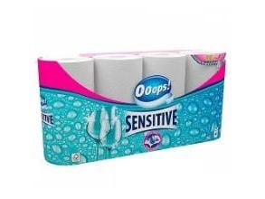 Hushållspapper Ooops Sensitive 2-lagers Ø10,6 cm L10 m B22,7 cm nyfiber vit, 12 pk x 4 st/fp