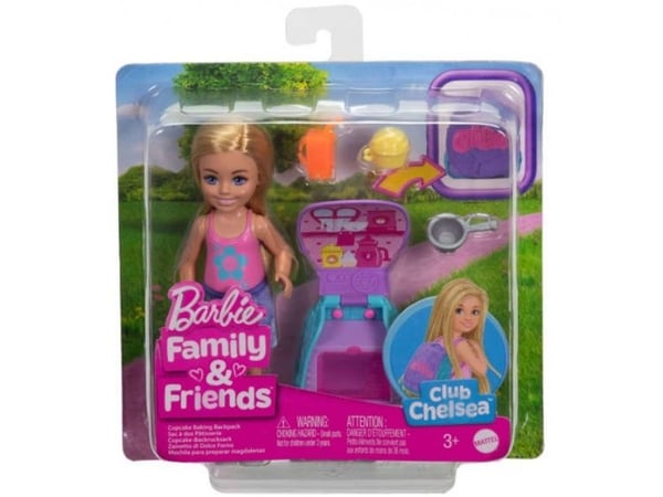 Barbie Family & Friends Chelsea dukkeryggsekk med katt JBF46