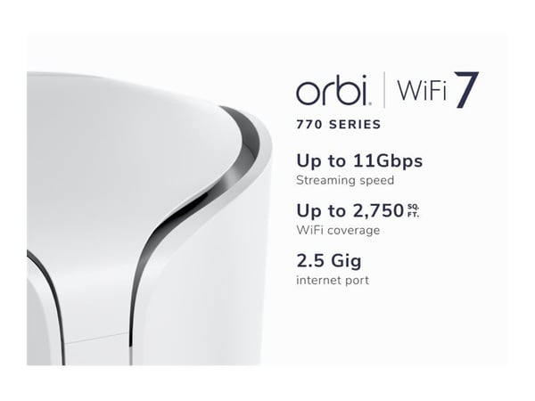 NETGEAR Orbi 770 Series RBE770 - Wi-Fi-system - (utvider) - inntil 180 kvm - maske 1GbE, 2.5GbE, Wi-Fi 7 Multibånd