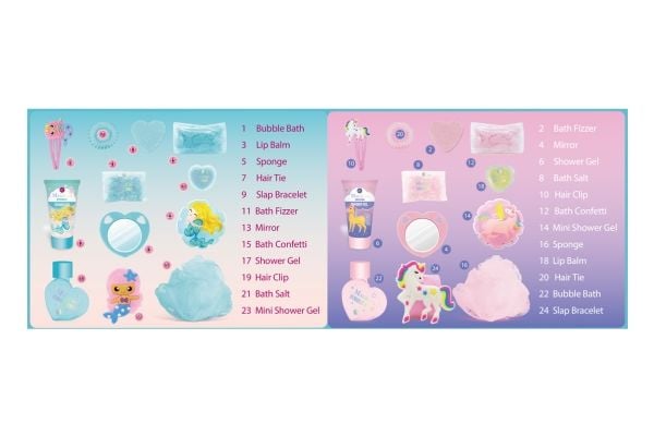 Accentra Kalender MAGISK UNIKORN &amp; MERMAID diamantform, 24 kosmetiske overraskelser