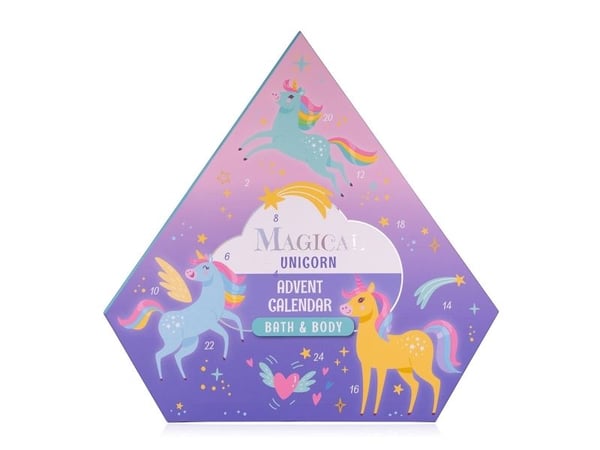 Accentra Kalender MAGISK UNIKORN &amp; MERMAID diamantform, 24 kosmetiske overraskelser