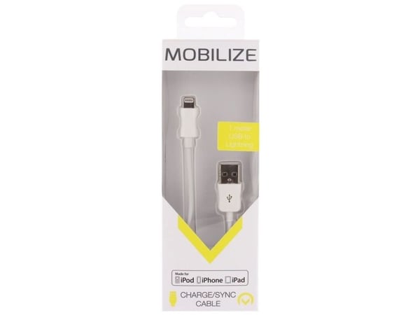 Mobilize MOB-21211, 1 m, Lightning, USB A, Valkoinen, Suora, Suora