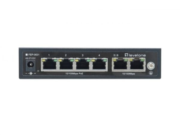 LevelOne FEP-0631 - Switch - ikke-styrt - 4 x 10/100 (PoE) + 2 x 10/100 (opplink) - stasjonær - PoE (60 W)