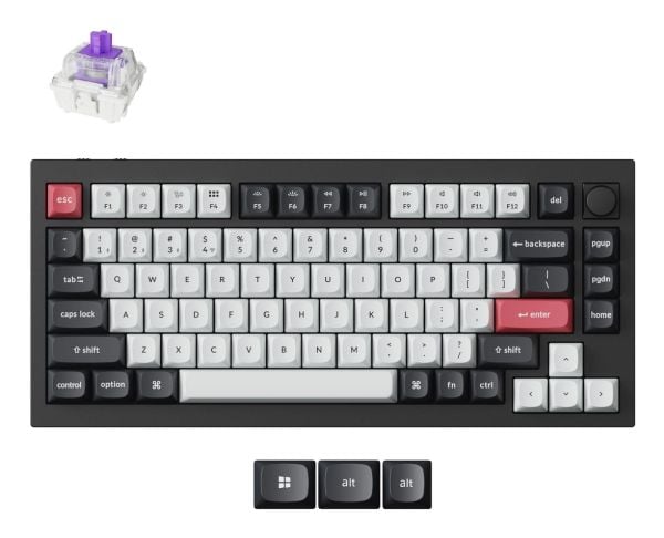 Keychron Q1 HE - Tastatur - QMK custom, fully assembled knob - 75% - backlit - trådløs - 2.4 GHz, USB, Bluetooth 5.1, USB-C - QWERTY - Nordisk - ta...