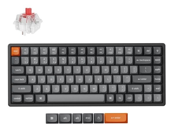 Keychron K2 MAX - Tastatur - QMK, mekanisk - 75% - bakgrunnsbelyst - trådløs - 2.4 GHz, Bluetooth 5.1, USB - QWERTY - Nordisk - tastsvitsj: Keychro...