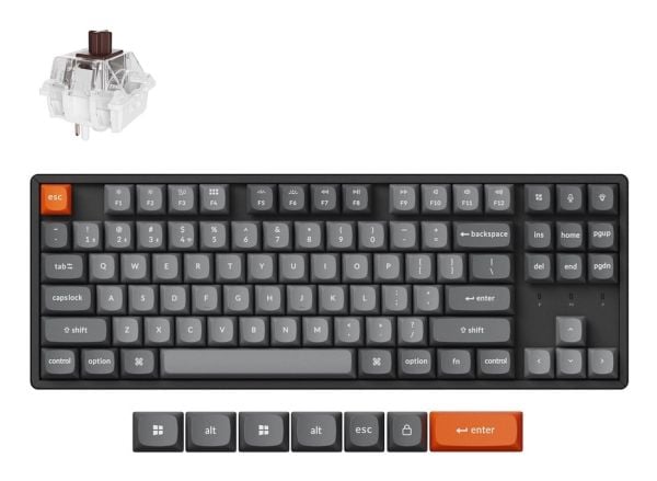 Keychron K8 MAX - Tastatur - QMK, mekanisk - 80% - TKL - belyst - trådløs - USB-C, Bluetooth 5.1, 2.4 GHz - QWERTY - Nordisk - tastsvitsj: Keychron...