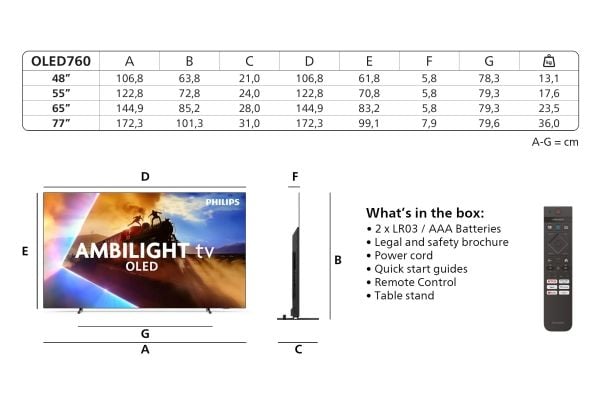 Philips 55OLED76012, 139,7 cm (55"), 3840 x 2160 pikseliä, OLED, Älytelevisio, Wi-Fi, musta