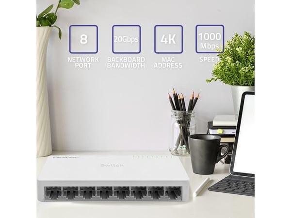 QoltecSWITCH Nettverkssvitsj8 x RJ45-port | 1000 Mbps | Rask Ethernet | LAN