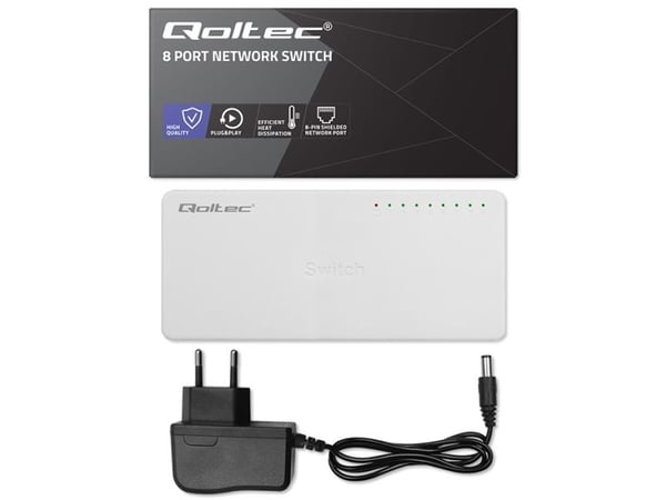 QoltecSWITCH Nettverkssvitsj8 x RJ45-port | 1000 Mbps | Rask Ethernet | LAN