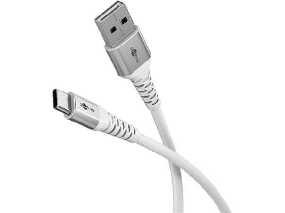 Goobay USB-kabel Supermyk USB-C™ tekstilkabel med metallkontakter, 2 m, hvit - kabellengde 2 m
