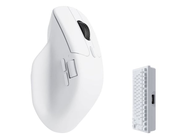 Keychron M6 - Mus - ergonomisk - optisk - 5 knapper - trådløs, kablet - 2.4 GHz, Bluetooth 5.1, USB-C - USB-C trådløs mottaker - hvit