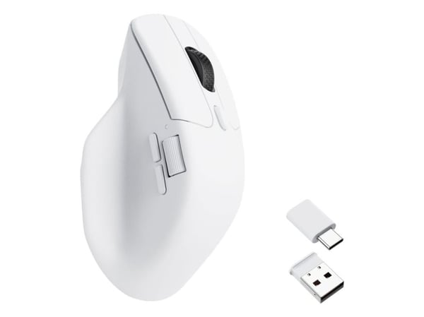 Keychron M6 - Mus - ergonomisk - optisk - 5 knapper - trådløs, kablet - 2.4 GHz, Bluetooth 5.1, USB-C - USB-C trådløs mottaker - hvit