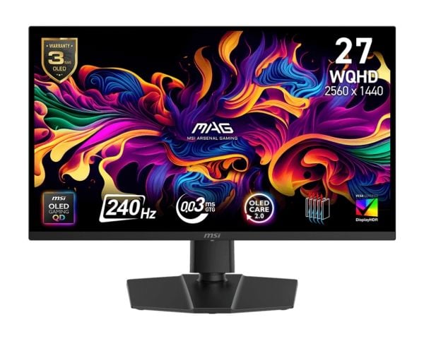 MSI MAG 273QP QD-OLED X24 - OLED-skjerm - gaming - 27" (26.5" synlig) - 2560 x 1440 WQHD @ 240 Hz - 1000 cd/m² - 1500000:1 - DisplayHDR 400 True Bl...