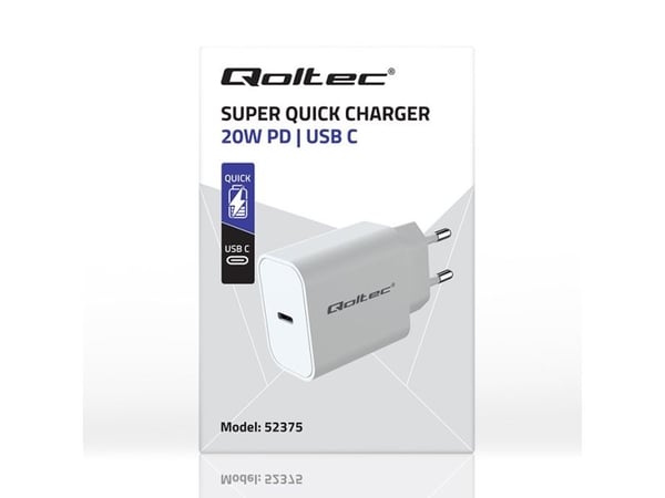 Qoltec - Strømadapter - super quick, 5-12V, 1.67A - 20 watt - 3 A - PD (USB-C) - hvit