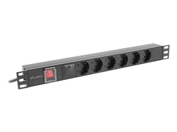 Lanberg PDU-06F-0200-IEC-BK, 1U, Alumiini, musta, 6 AC-pistorasia(a), Tyyppi F, C14 liitin