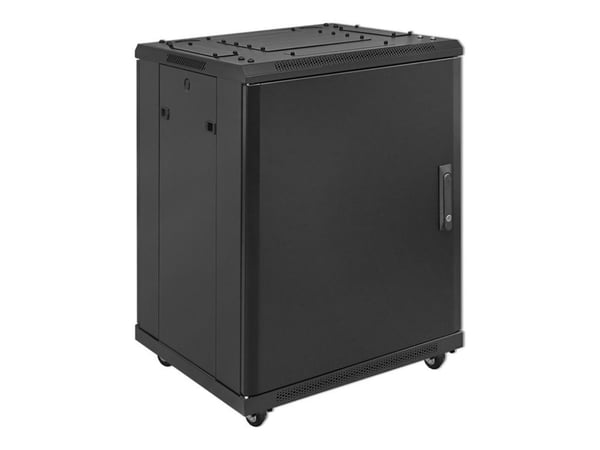 Qoltec - Rack skap - 600 x 855 x 600, perforated doors, feet + casters, steel case, lock - fritt stående - svart - 15U - 19"