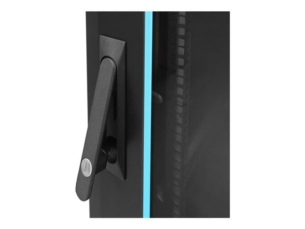 Qoltec - Rack skap - 600 x 855 x 600, tempered glass door, feet + casters, steel case, lock - fritt stående - svart - 15U - 19"