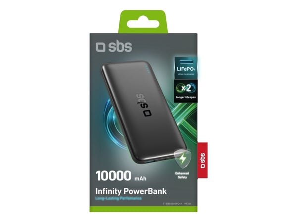 SBS TTBB10000PO4K, 10000 mAh, litiumjernfosfat (LiFePO4), svart