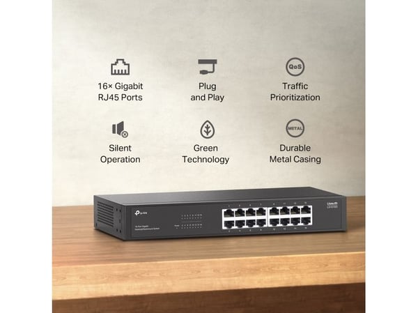 TP-Link LS1016G, ostyrd, Gigabit Ethernet (10/100/1000), rackmontering