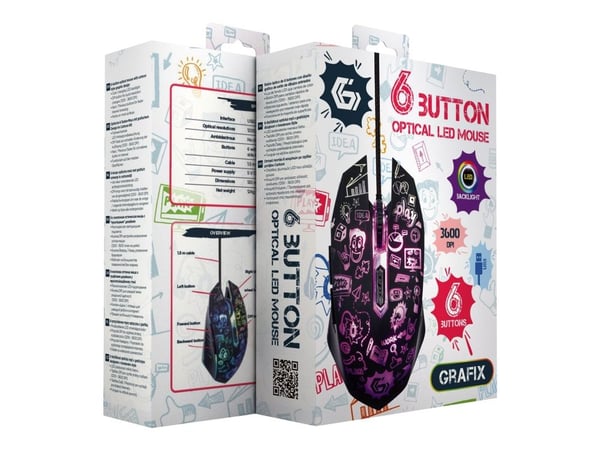 Gembird MUS-6B-GRAFIX-01 - Mus - ergonomisk - cartoon style graphic design - optisk - 6 knapper - kablet - USB - svart - giftbox with transparent w... Gembird MUS-6B-GRAFIX-01 - Mus - ergonomisk - cartoon style graphic design - optisk - 6 knapper - kablet - USB - svart - giftbox with transparent w...