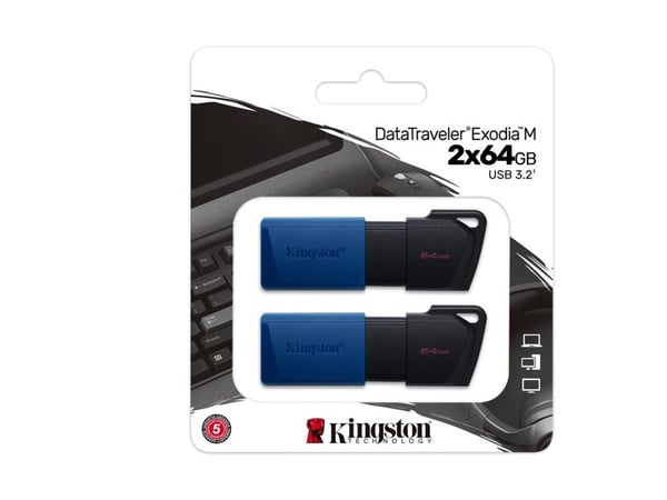 Kingston DataTraveler - USB-flashstasjon - 64 GB - USB 3.2 Gen 1 (en pakke 2)