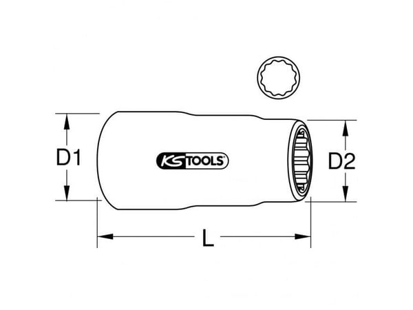 KS Tools 117.5319, Stikkontakt, 1/2", Metrisk, 1 hoder, 19 mm, Kromvanadiumstål