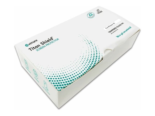 eSTUFF Titan Shield Infinite - Skjermbeskyttelse for mobiltelefon - full deksel - glass - rammefarge svart (en pakke 10) - for Apple iPhone 16