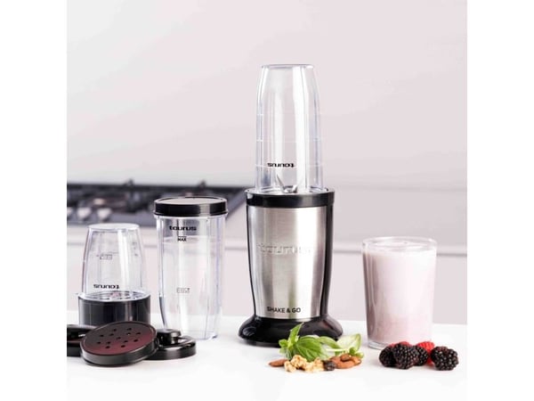 Taurus Shake & Go, Bærbar blender, 0,5 l, Pulsfunksjon, Isknusing, 800 W, Sort, Rustfritt stål, Gjennomsiktig