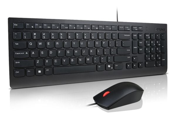 Lenovo Essential Wired Combo - Tastatur- og mussett - 2,5-soners oppsett - USB - QWERTY - amerikansk engelsk - svart - brun boks
