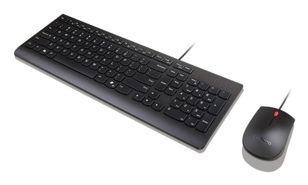 Lenovo Essential Wired Combo - Tastatur- og mussett - 2,5-soners oppsett - USB - QWERTY - amerikansk engelsk - svart - brun boks