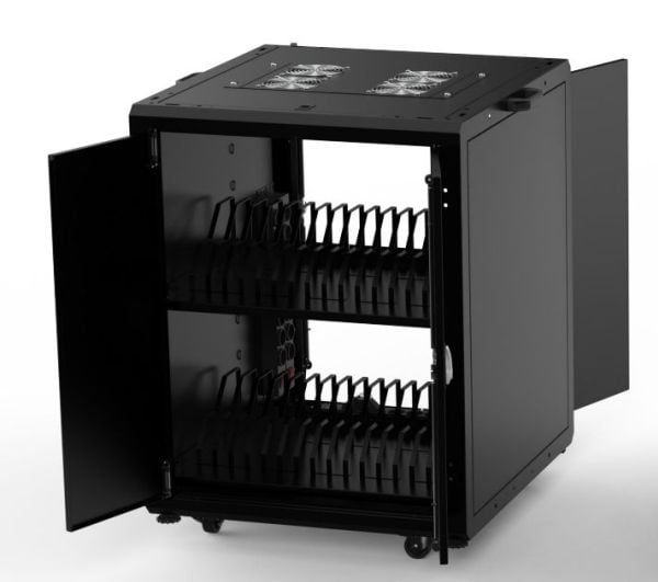 Lanview DCN - Vogn (lade, sikre og transportere) - for 32 notebooks / Chromebooks / tablets - låsbar - 1.2 mm stål - RAL 9005, svart - skjermstørre...