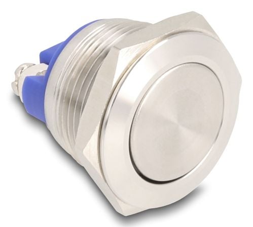 DeLOCK 22040, Painikekytkin, 2P, Nikkeli, Ruostumaton teräs, Kiilto, Hopea, IP65
