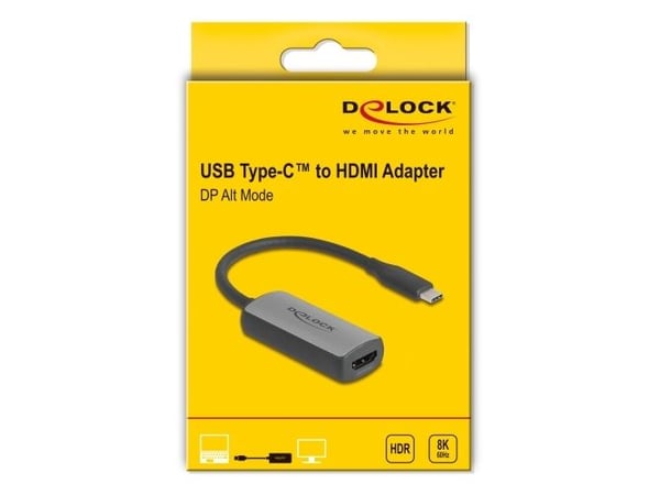 Delock - Adapterkabel - USB-C hann til HDMI hunn - 17 cm - grå - 8 K 60 Hz (7680 x 4320) støtte, HDR-støtte