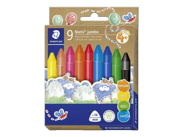 STAEDTLER Noris jumbo vaxkrita, ask med 9 st triangulära, pappershylsa, diameter: 14 mm, längd: - 1 st (228 14 C9)